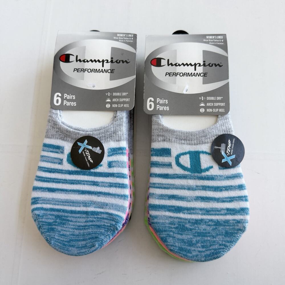 New CHAMPION (12 Pairs) Performance Liner Socks Women's Size 5-9 Striped
